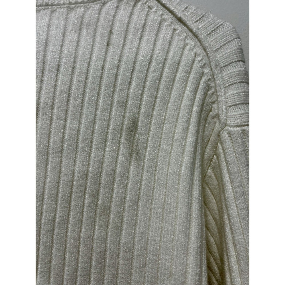 Wild Fable White Ribbed Crew‎ Neck Long Sleeve Cropped Sweater Women Medium - Picture 5 of 5